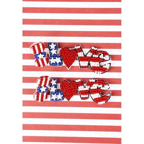 PATRIOTIC 'LOVE' SEED BEAD EARRINGS - Picture 1 of 3